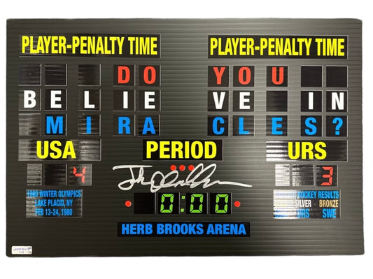 Jack O'Callahan 1980 Miracle On Ice Scoreboard Final Score Hand Signed 12"X18"