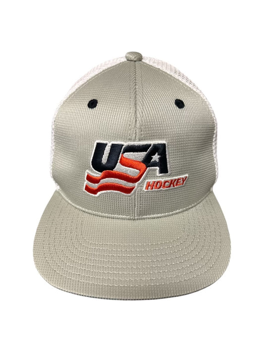 USA Hockey Official Licensed Logo Flat Brim Hat Gray and White