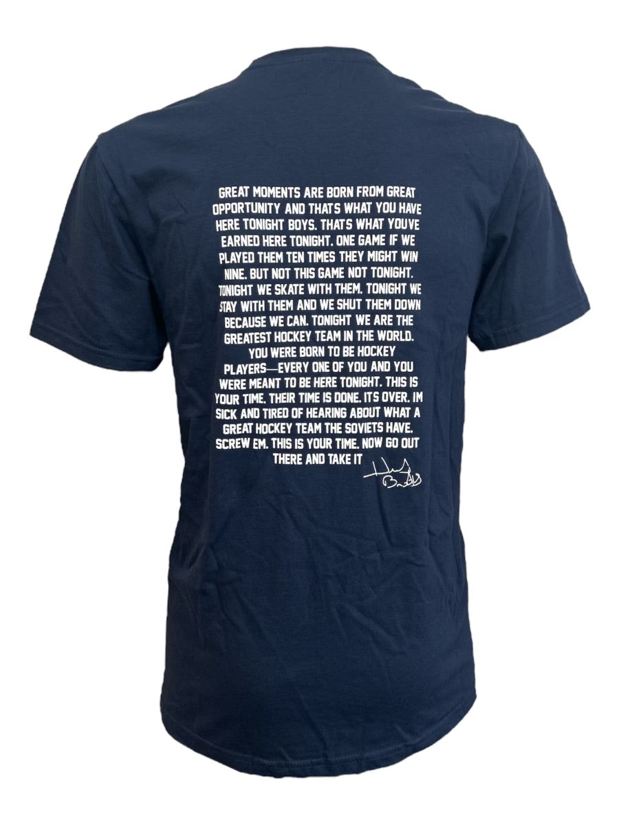 Herb Brooks Miracle 1980 Official MOI Famous Speech Tee - Navy