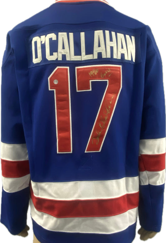 Jack O'Callahan USA Hockey Miracle on Ice 1980 Official SIGNED Hockey Jersey - Blue