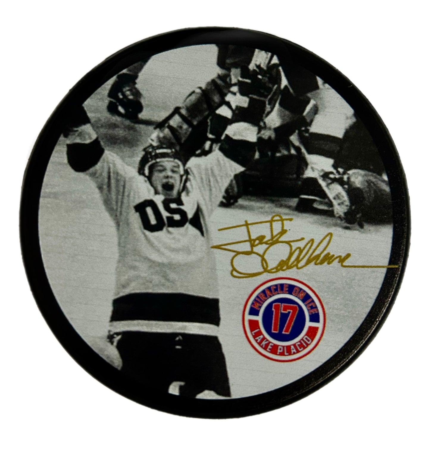 Jack O'Callahan Miracle On Ice Celebration Hockey Puck