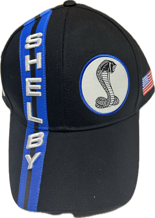 Shelby Cobra Blue stripes Official Black Hat - Blue Stripes