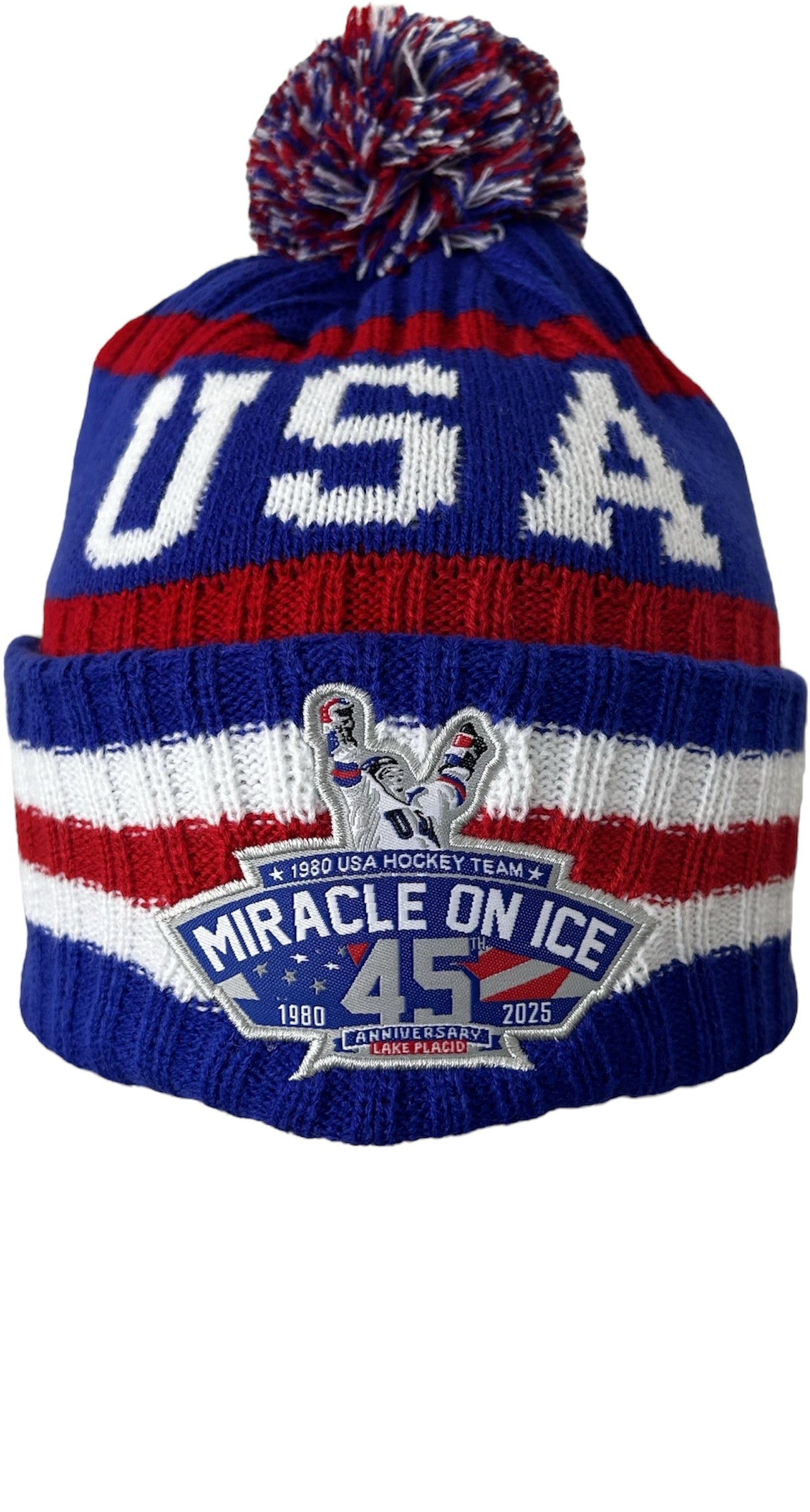 80s cheapest US Winter Games Lake Placid 1980 Winter Knit Beanie Ski Bobble Hat