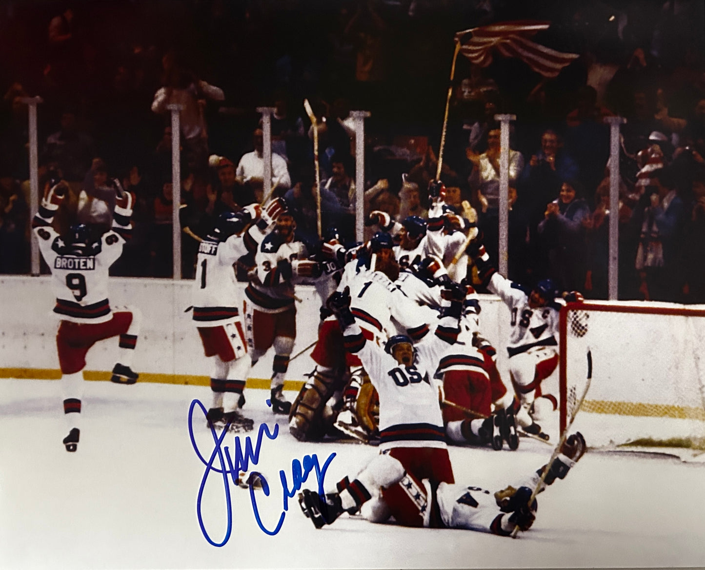 Jim Craig Signed Photo 8"X10" Miracle on Ice USA Hockey Team 1980 Gold Medal Celebration