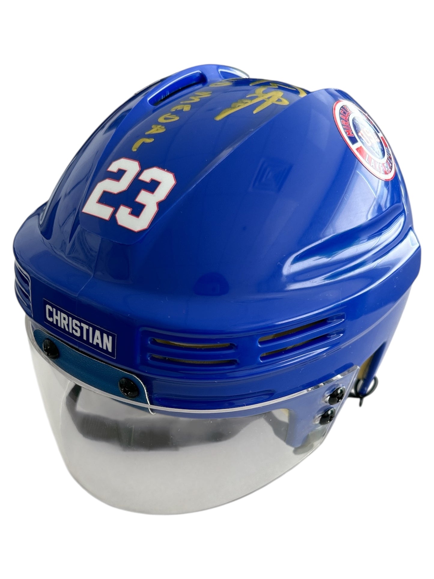 Dave Christian USA Hockey Miracle on Ice Blue Mini Hockey Helmet Hand Signed