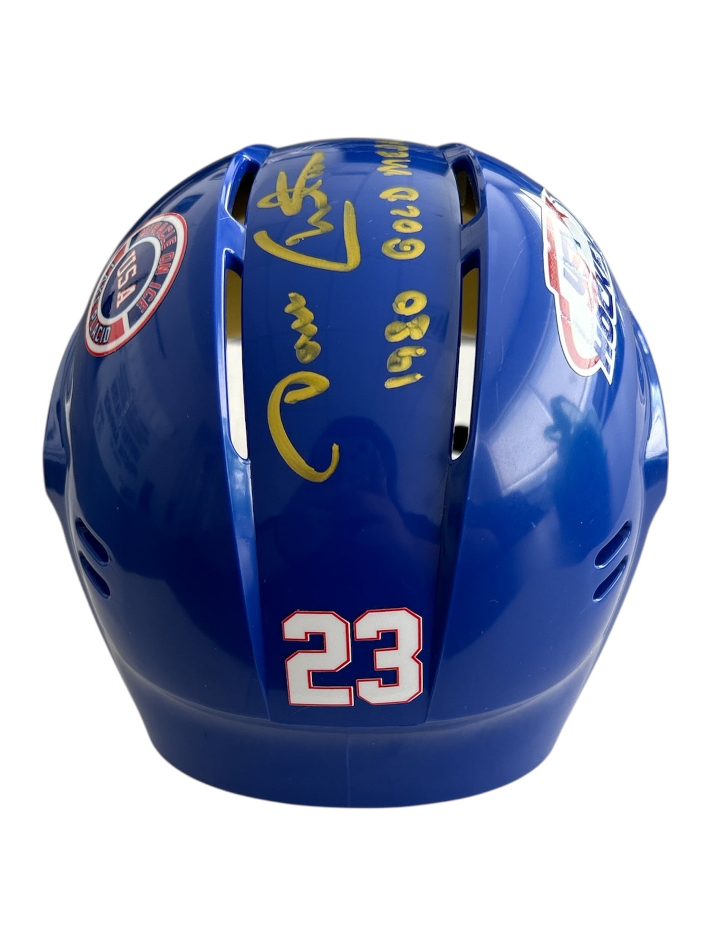 Dave Christian USA Hockey Miracle on Ice Blue Mini Hockey Helmet Hand Signed