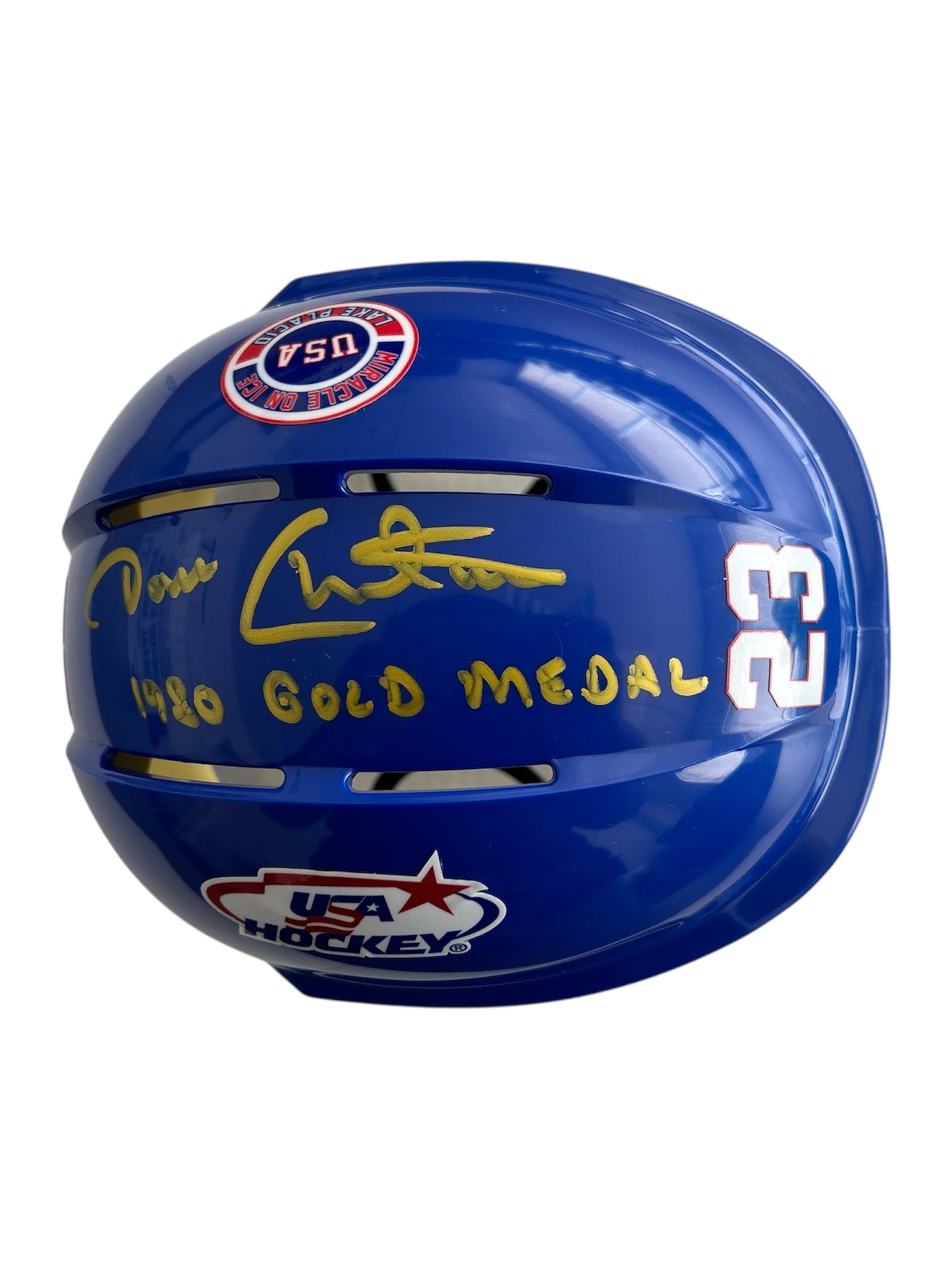 Dave Christian USA Hockey Miracle on Ice Blue Mini Hockey Helmet Hand Signed