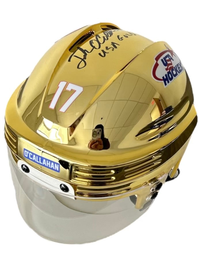Jack O'Callahan USA Hockey Miracle on Ice Gold Mini Hockey Helmet Hand Signed