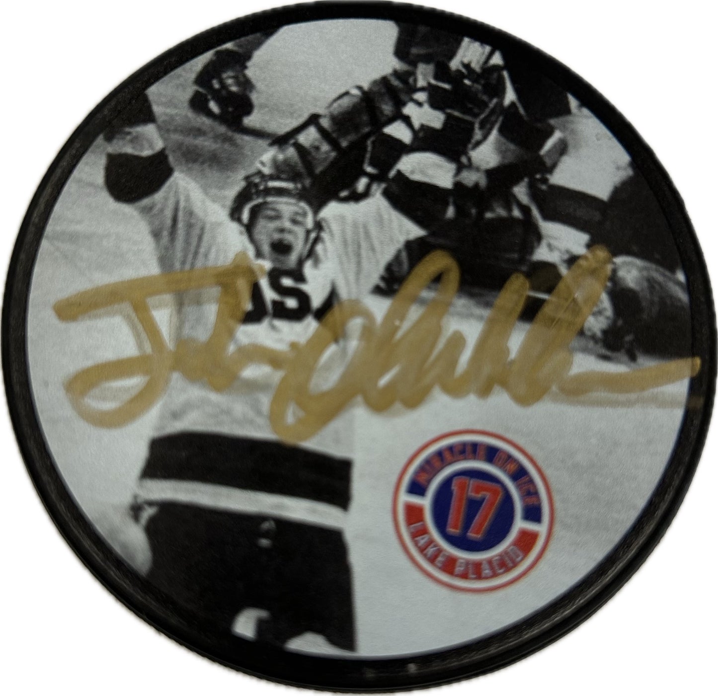 Jack O'Callahan Miracle On Ice Celebration Hockey Puck Hand Signed
