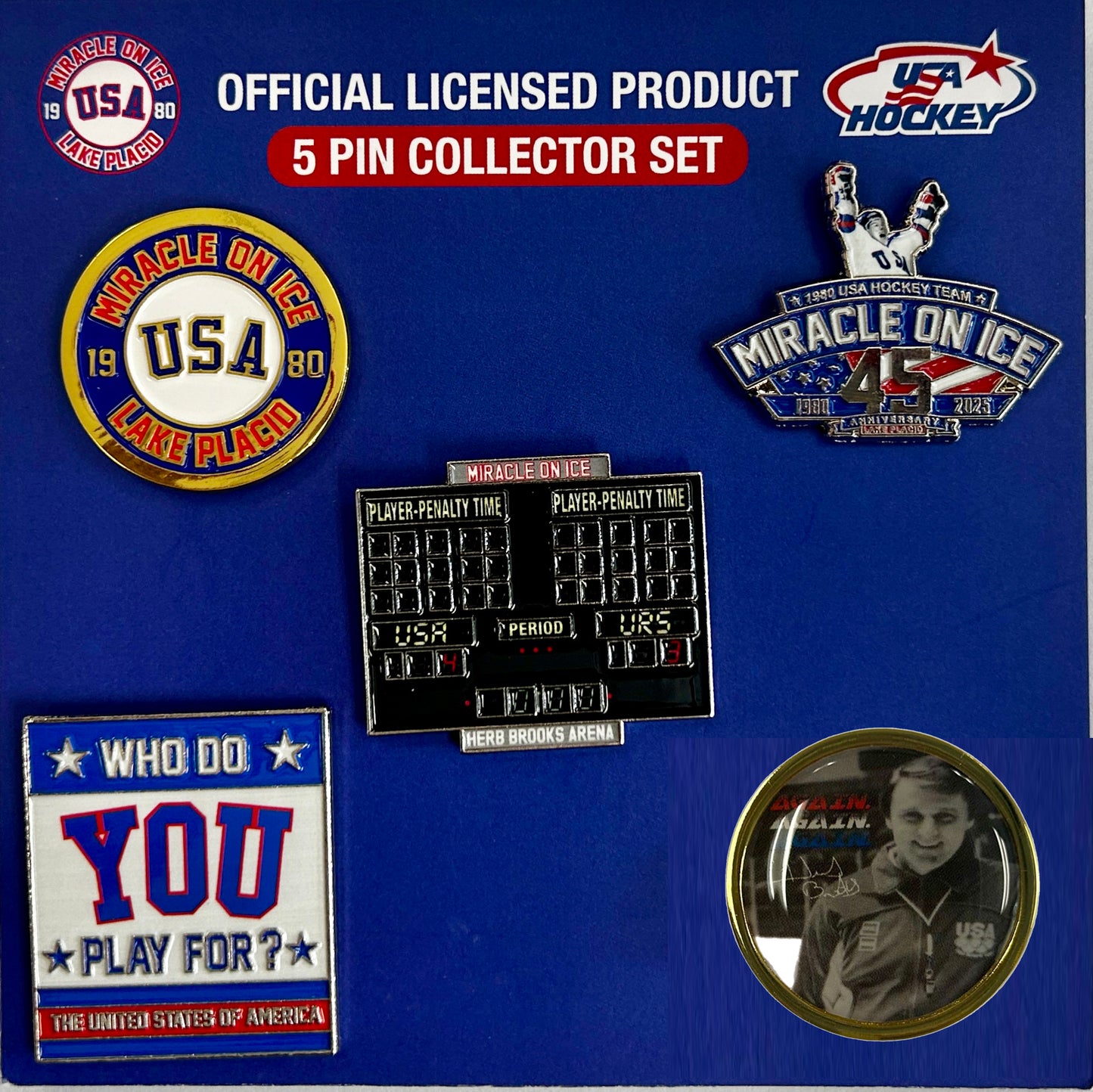 Miracle on Ice 1980 USA Hockey Team Official 5 Collectors Pin  Set