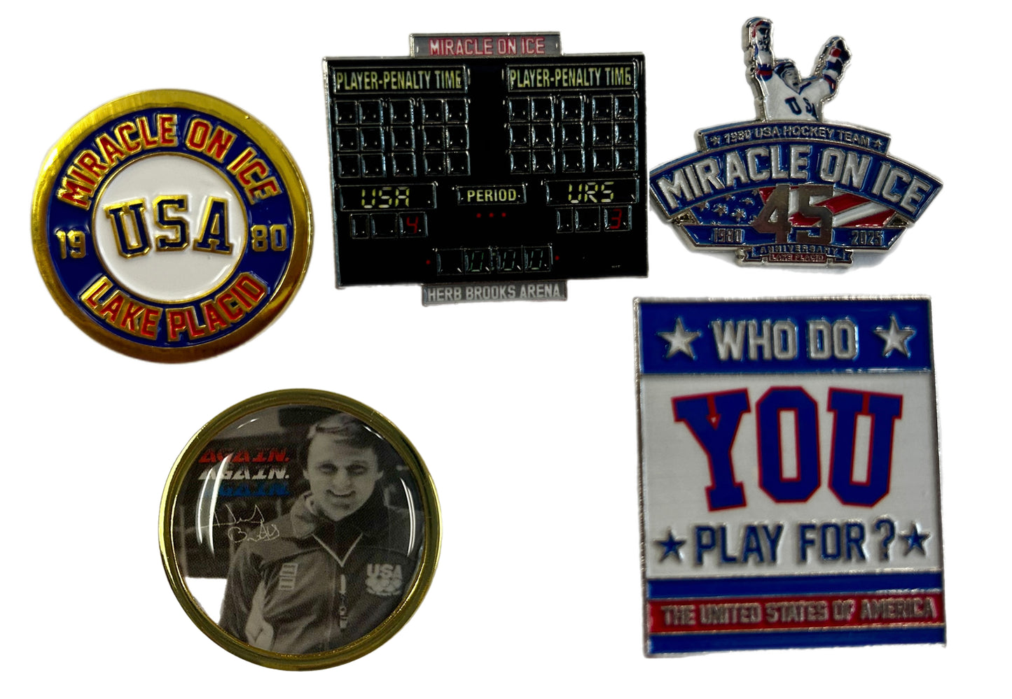 Miracle on Ice 1980 USA Hockey Team Official 5 Collectors Pin  Set