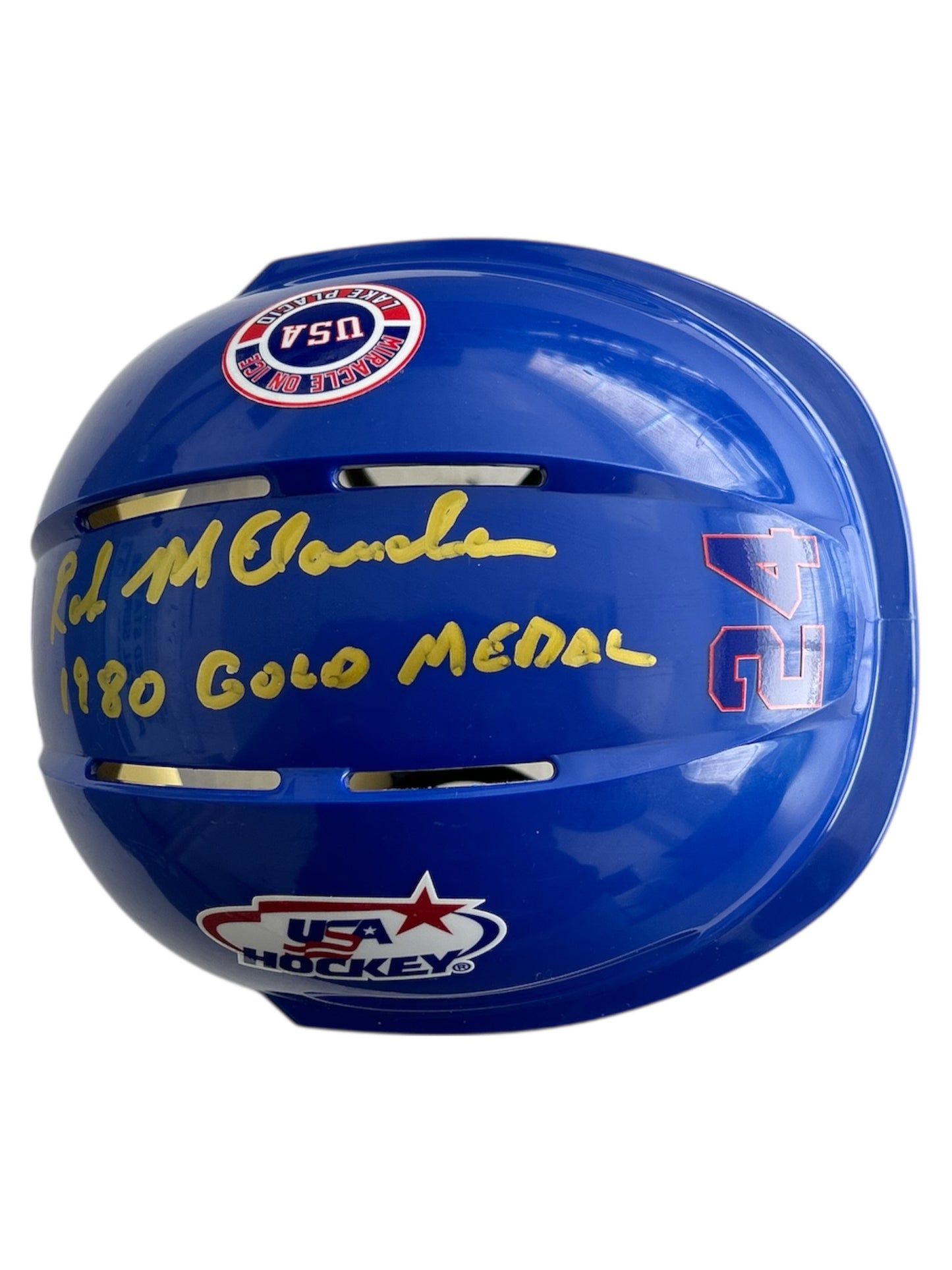 Rob McClanahan USA Hockey Miracle on Ice Blue Mini Hockey Helmet Hand Signed