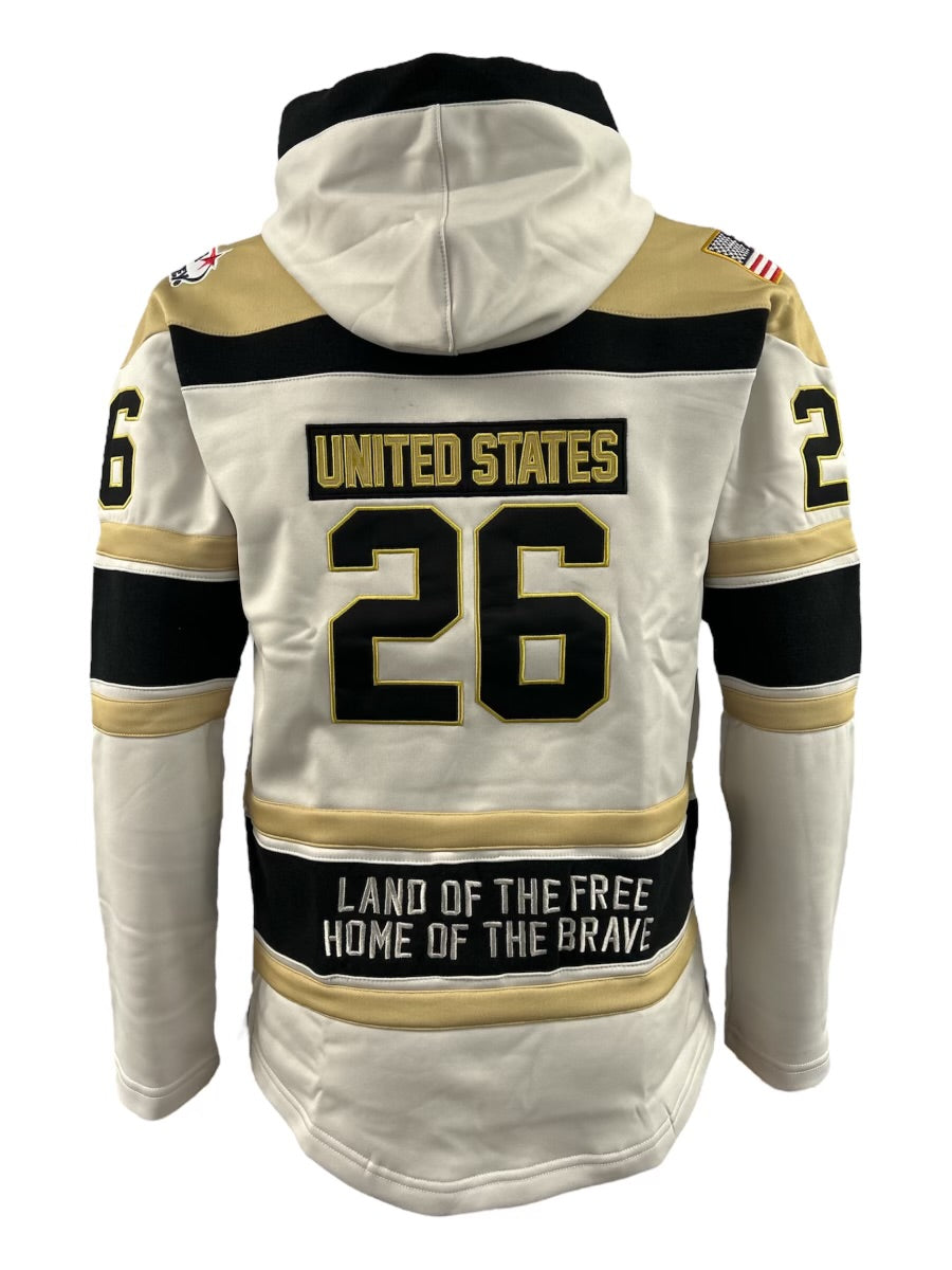USA Hockey Shield Logo Official Embroidered Vintage Look White Lace Hoodie