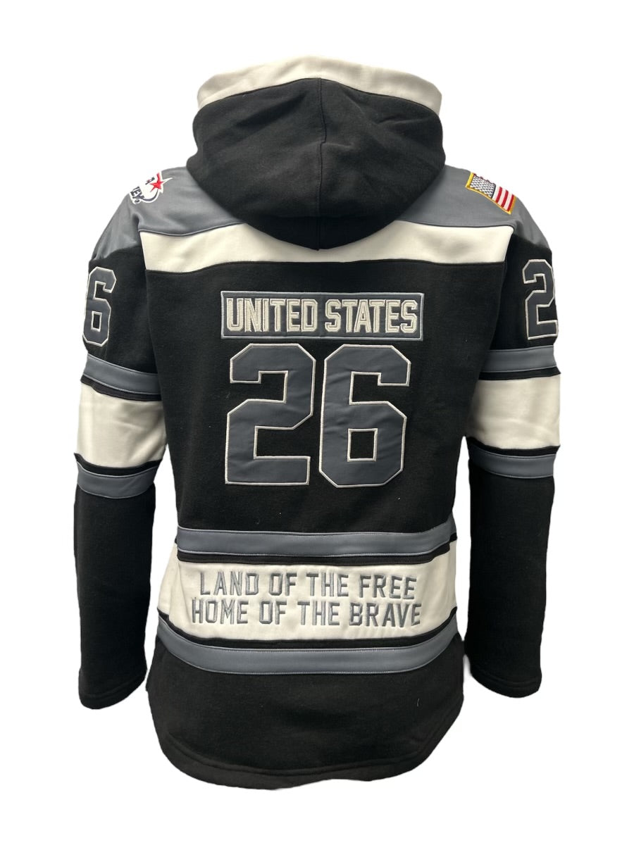 USA Hockey Shield Logo Official Embroidered Vintage Look Black Lace Hoodie