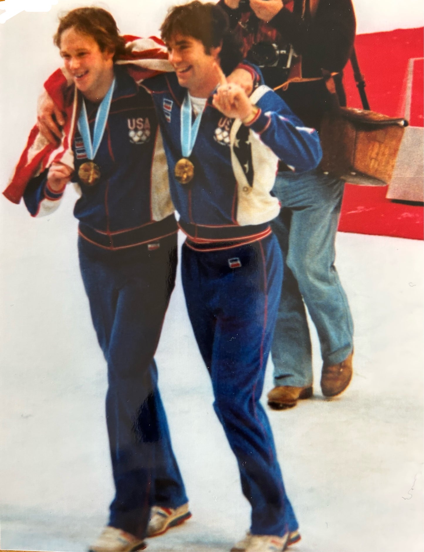 Miracle on Ice 1980 USA Hockey Team Jack O'Callahan Jim Craig "BU" Gold Medal Celebration Photo 8X10