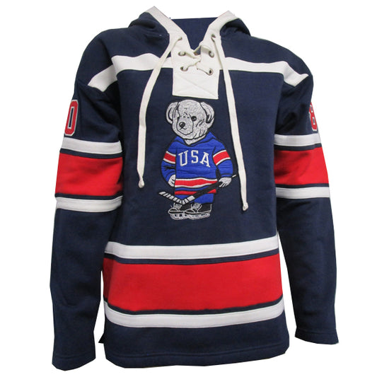 USA Hockey Miracle on Ice 1980 Officially Licensed Bear YOUTH Embroidered Lace Hoodie