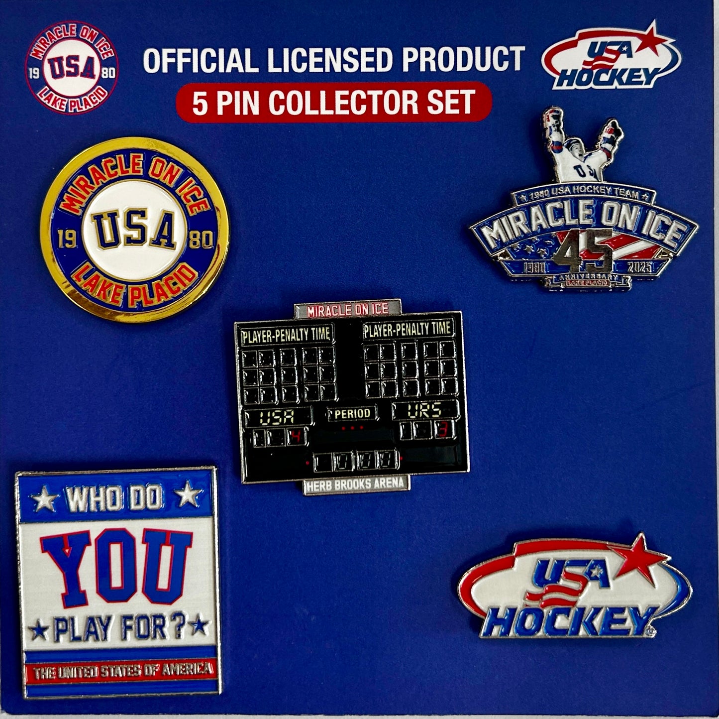 Miracle on Ice 1980 USA Hockey Team Official 5 Lapel Pin Collector Set