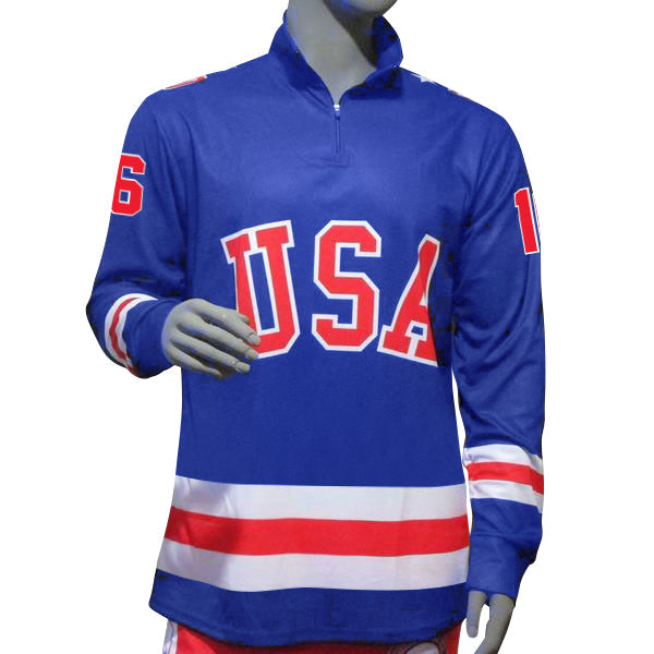 Mark Pavelich USA Hockey Miracle on Ice 1980 Official 1/4 Zip Pullover 2XL- Blue