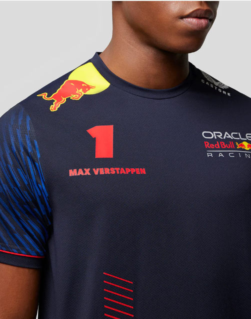 Max Verstappen Red Bull Racing team t-shirt with number one and sponsor logos