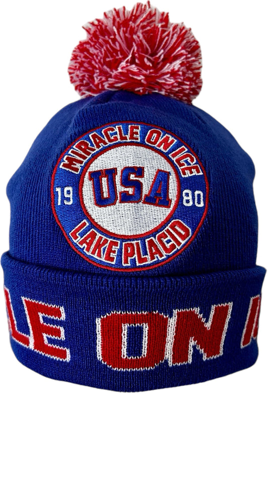 USA Hockey Miracle on Ice Pom Pom Knit Hat - Lake Placid