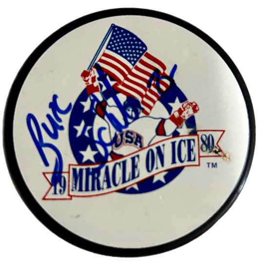 USA Hockey Miracle On Ice Hockey Puck Signed by Billy Schneider ( Buzz Schneider )