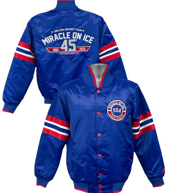 Official Miracle on Ice 45th Anniversary (1980-2025) Starter Satin  Jacket-Royal