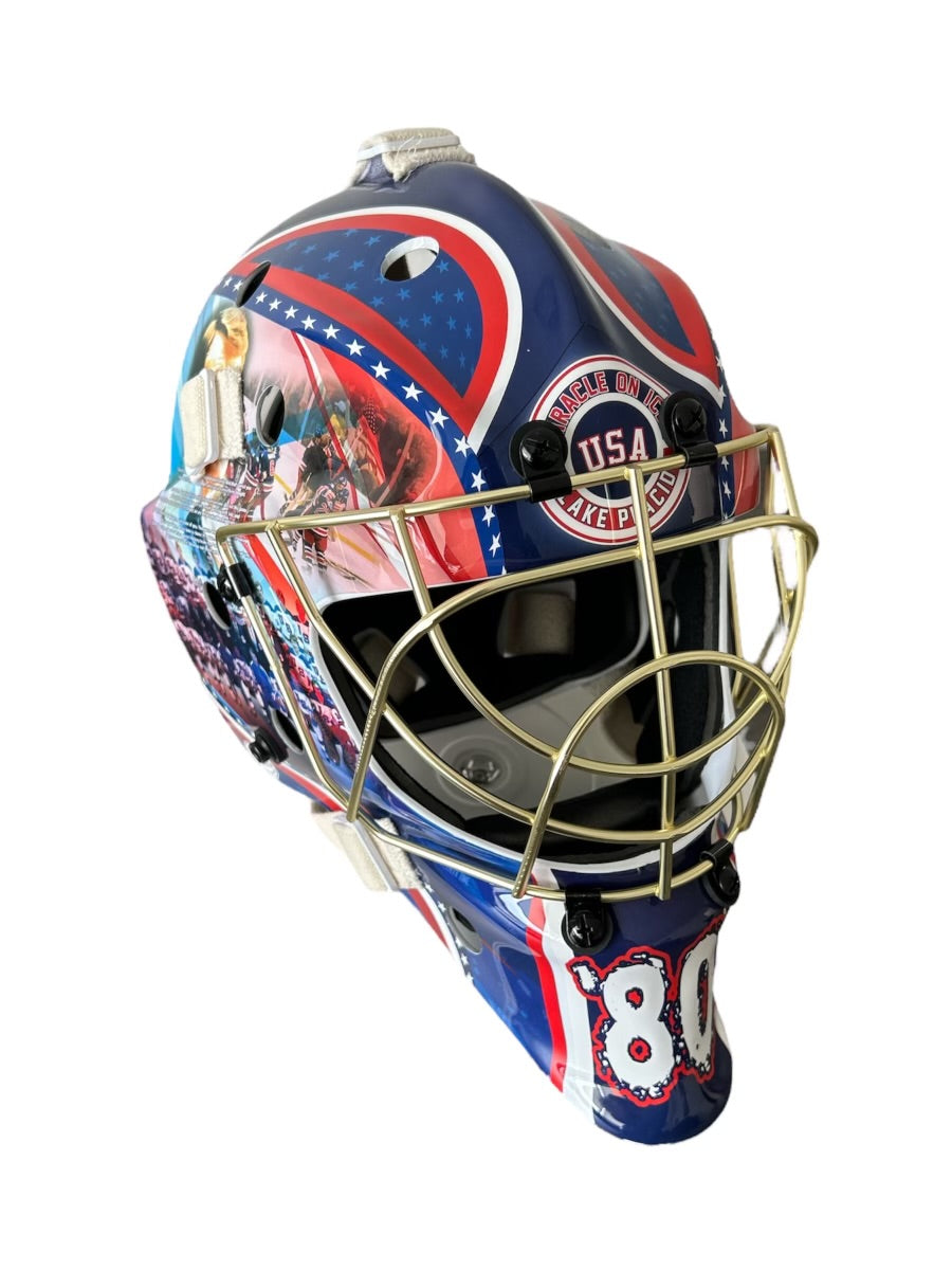 Jack O'Callahan Miracle on Ice Goalie Mask Gold Cage Signed