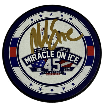 Mike Eruzione USA Hockey Miracle On Ice 45th Anniversary (1980-2025) Hockey Puck Hand Signed