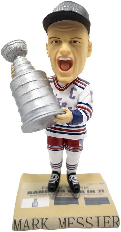 Mark Messier bobblehead figure holding a Stanley Cup trophy on a base