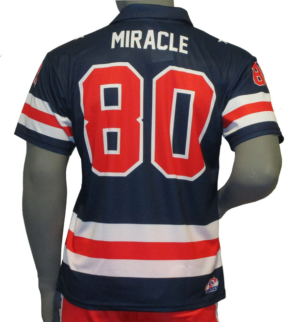 USA Hockey Adult Miracle on Ice 1980 Team Jersey Authentic Polo Blue Large- Navy