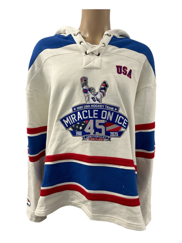 1980 Miracle on Ice  45th Anniversary (1980-2025) Official Lace Hoodie- White