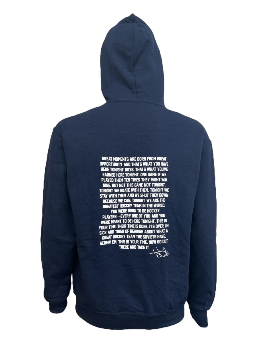 Herb Brooks Miracle 1980 Official MOI Famous Speech Hoodie  -  Navy