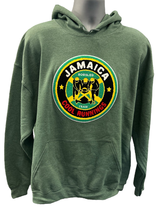 Cool Runnings Movie Jamaica Bobsled Official Chenille Patch Logo hoodie - HEATHER GREEN