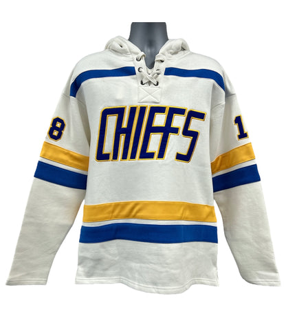 Slap Shot Chiefs Lace Hoodie White -  Jeff Hanson #18