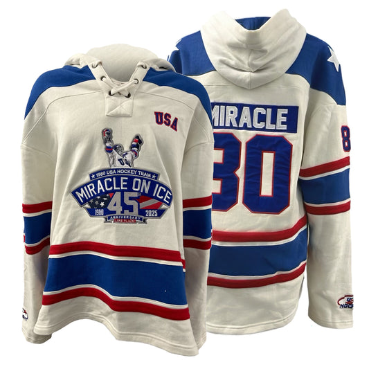 1980 Miracle on Ice  45th Anniversary (1980-2025) Official Lace Hoodie- White