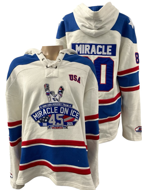 1980 Miracle on Ice  45th Anniversary (1980-2025) Official Lace Hoodie- White