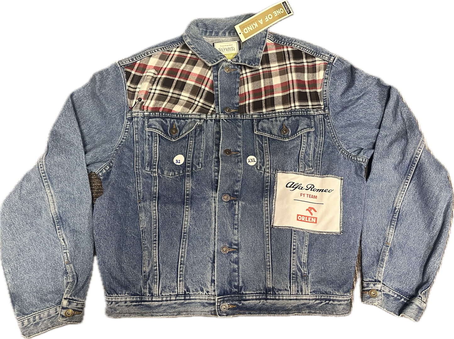 Alfa Romeo Upcycled Demin Jacket Denim Plaid One-of-a-kind-2XL