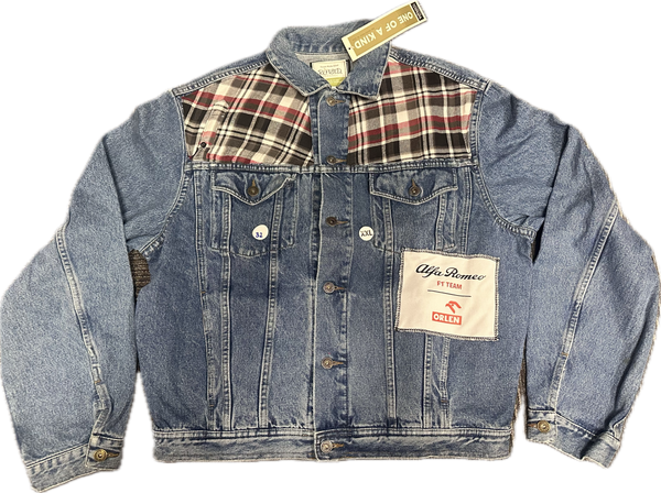 Alfa Romeo Upcycled Demin Jacket Denim Plaid One-of-a-kind-2XL