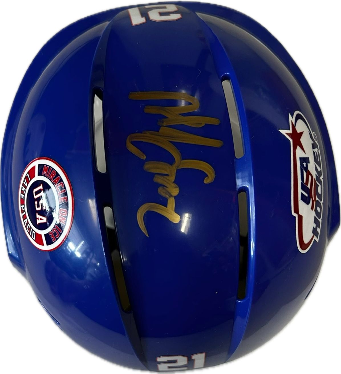 Mike Eruzione USA Hockey Miracle on Ice Blue Mini Hockey Helmet Hand Signed