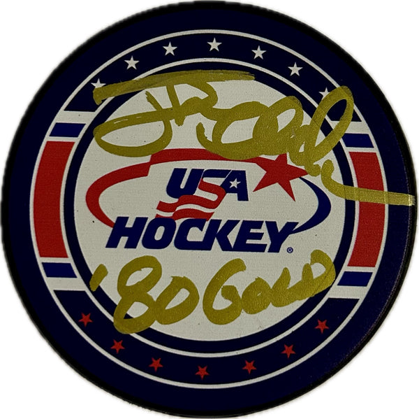 USA Hockey Puck white Signed by Jack O'Callahan