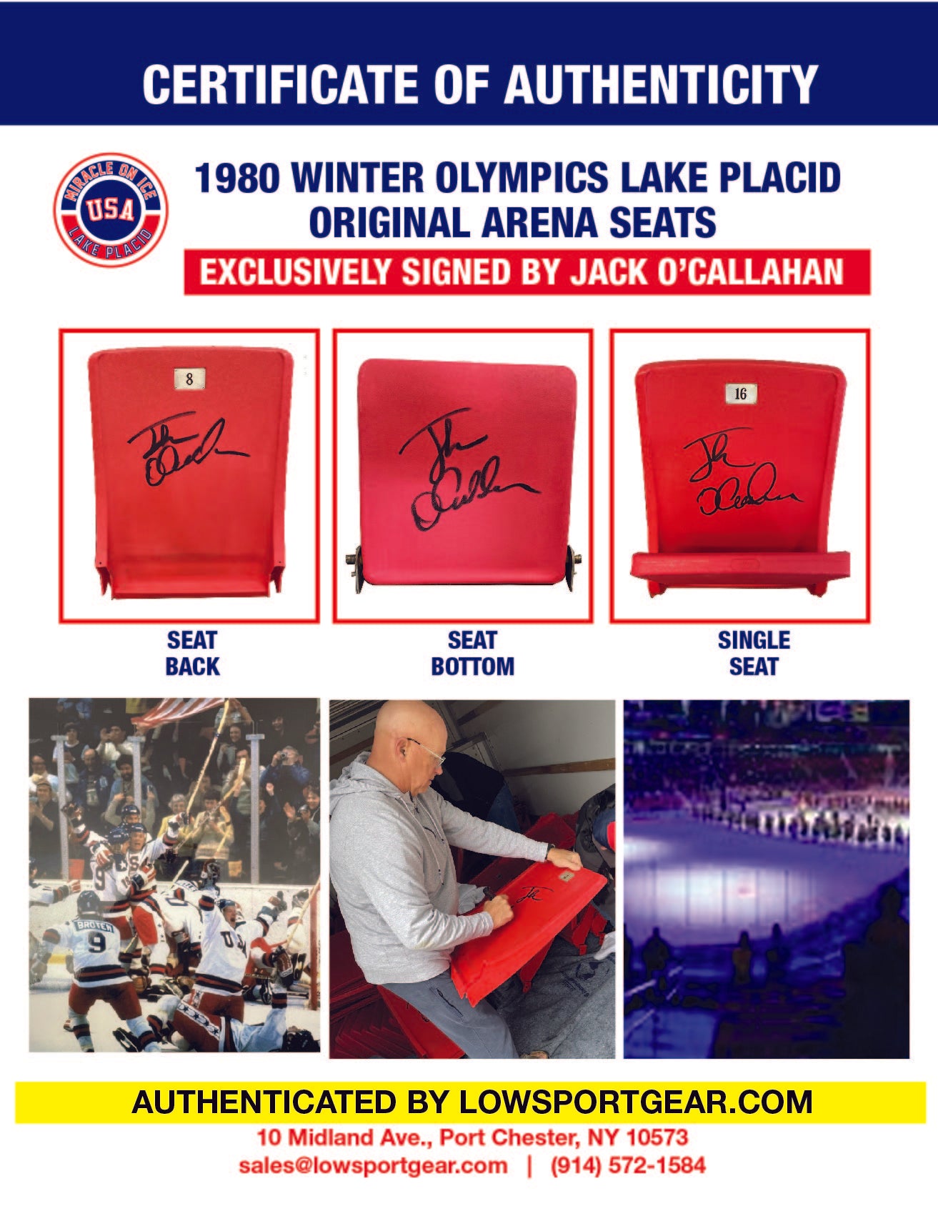 1980 Miracle on Ice Arena Single Seat  - Signed by Jack O'Callahan