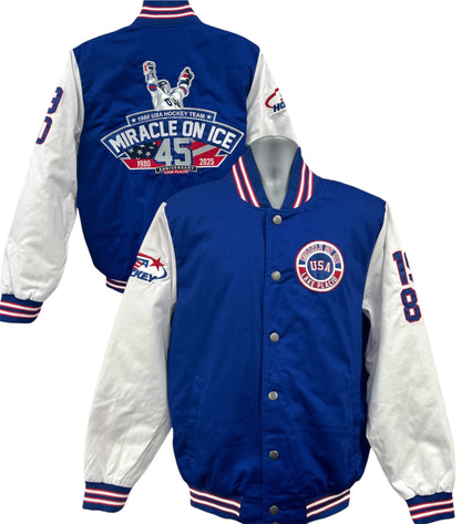 Official Miracle on Ice 45th Anniversary (1980-2025) fully embroidered Varsity Jacket