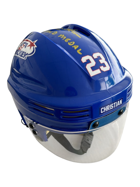 Dave Christian USA Hockey  Miracle on Ice Blue Mini Hockey Helmet Hand Signed