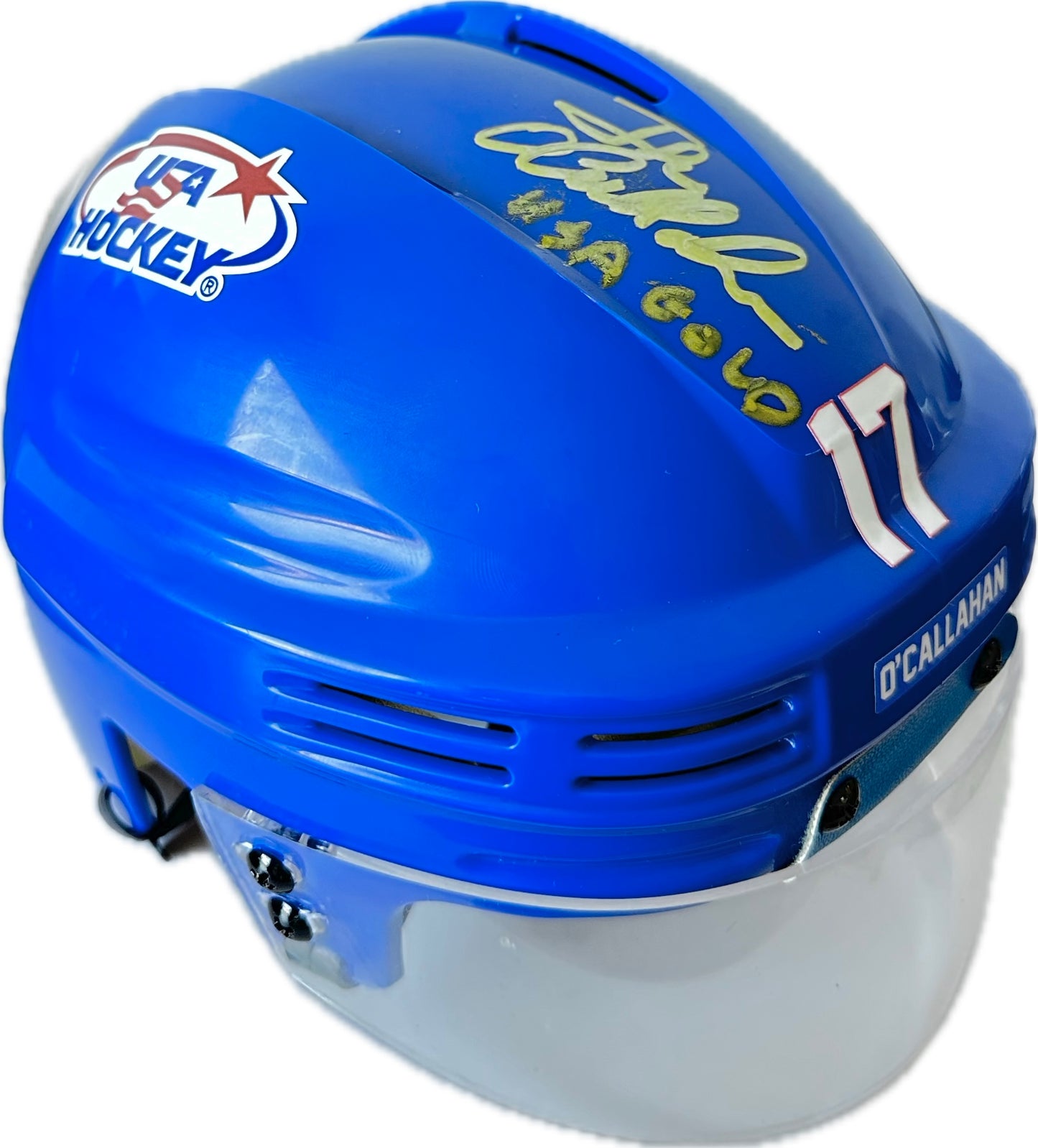 Jack O'Callahan USA Hockey  Miracle on Ice Blue Mini Hockey Helmet Hand Signed