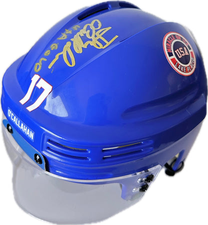 Jack O'Callahan USA Hockey  Miracle on Ice Blue Mini Hockey Helmet Hand Signed