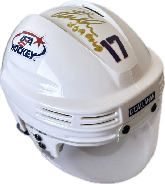 Jack O'Callahan USA Hockey Miracle on Ice White Mini Hockey Helmet Hand Signed