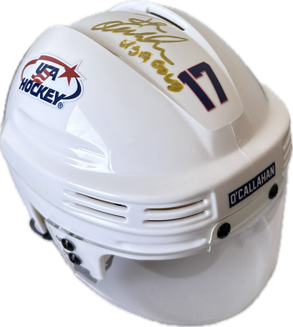 Jack O'Callahan USA Hockey Miracle on Ice White Mini Hockey Helmet Hand Signed