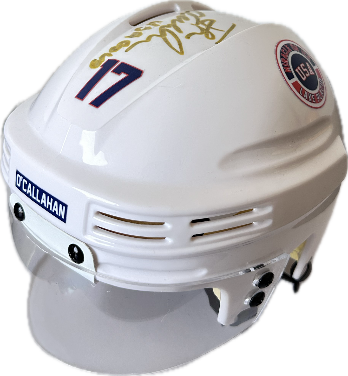 Jack O'Callahan USA Hockey Miracle on Ice White Mini Hockey Helmet Hand Signed