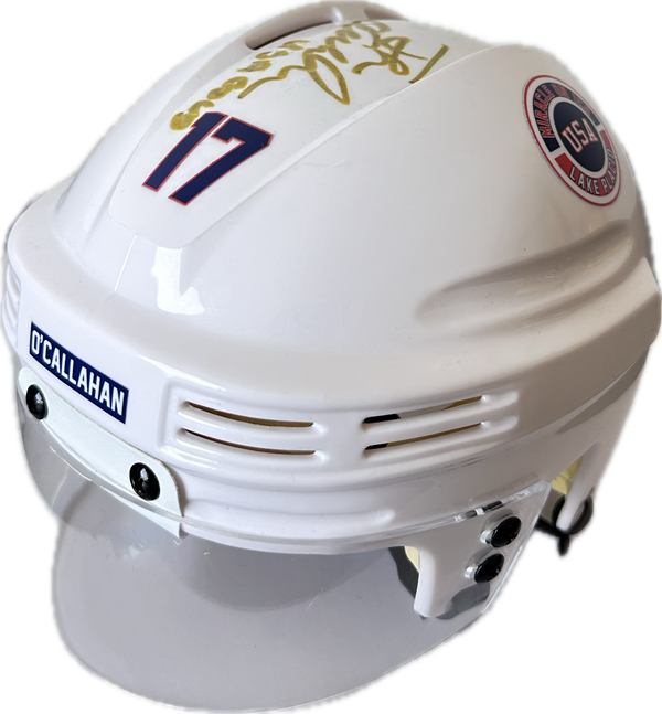 Jack O'Callahan USA Hockey Miracle on Ice White Mini Hockey Helmet Hand Signed