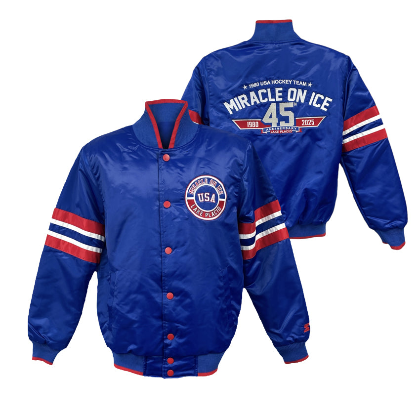 Official Miracle on Ice 45th Anniversary (1980-2025) Starter Satin  Jacket-Royal